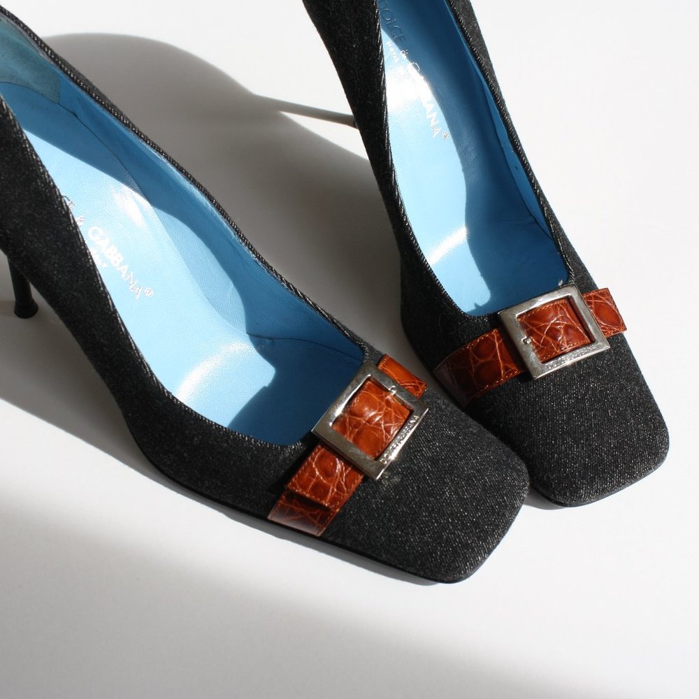Dolce & Gabbana Denim and Leather Buckle Heel